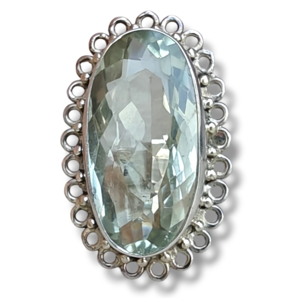 Sterling Silver Large Green Amethyst Ring Size 7 1/2